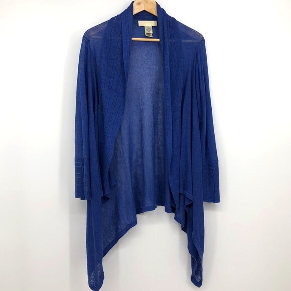Ronit Zilkha Cobalt blue 100% Linen waterfall draped  long sleeve open cardigan - Picture 7 of 14
